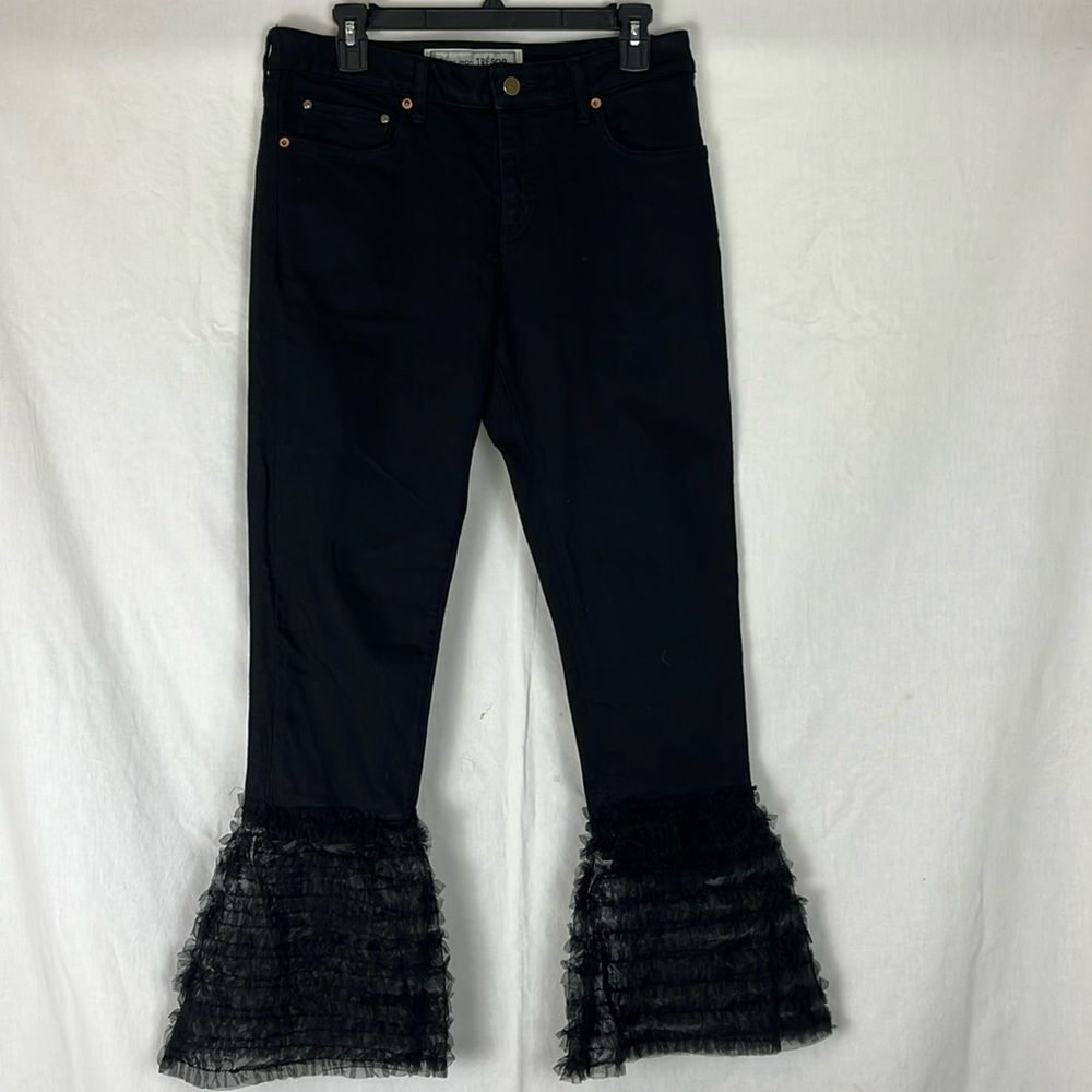 Tu es mon TRESOR EDGE Black Jeans Straight Leg w/ Bell Bottom Ruffle